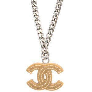 Chanel CC Chain Necklace Silver Brown 05A 195348